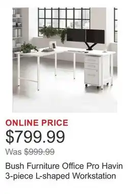 Costco Bush Furniture Office Pro Havin 3-piece L-shaped Workstation offer