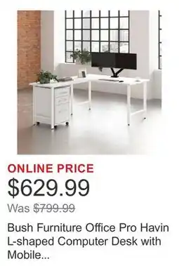 Costco Bush Furniture Office Pro Havin L-shaped Computer Desk with Mobile File Cabinet offer