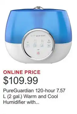 Costco PureGuardian 120-hour 7.57 L (2 gal.) Warm and Cool Humidifier with Aroma Tray offer