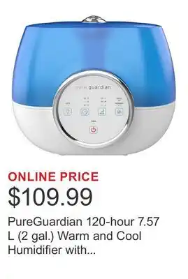 Costco PureGuardian 120-hour 7.57 L (2 gal.) Warm and Cool Humidifier with Aroma Tray offer