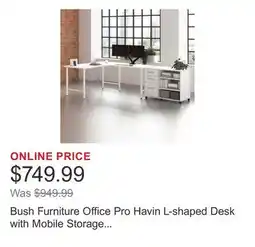 Costco Bush Furniture Office Pro Havin L-shaped Desk with Mobile Storage Cabinet offer