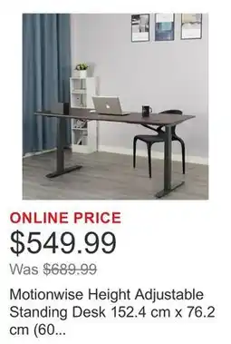 Costco Motionwise Height Adjustable Standing Desk 152.4 cm x 76.2 cm (60 in. x 30 in.) offer
