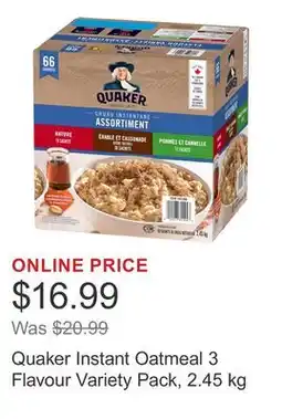 Costco Quaker Instant Oatmeal 3 Flavour Variety Pack offer