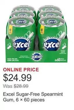 Costco Excel Sugar-Free Spearmint Gum, 6 × 60 pieces offer