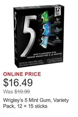 Costco Wrigley's 5 Mint Gum, Variety Pack, 12 × 15 sticks offer