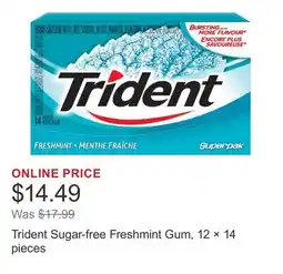 Costco Trident Sugar-free Freshmint Gum, 12 × 14 pieces offer