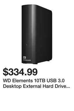 Newegg WD Elements 10TB USB 3.0 Desktop External Hard Drive WDBWLG0100HBK-NESN Black offer
