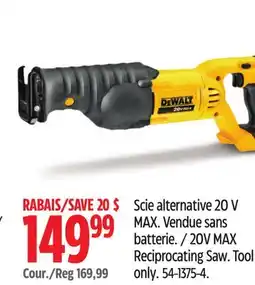 Canadian Tire 20V MAX Reciprocating Saw offer
