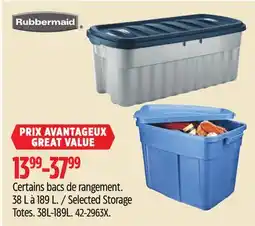 Canadian Tire Rubbermaid Selected Storage Totes. 38L-189L offer