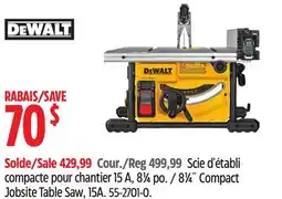 Canadian Tire Dewalt 81⁄4˝ Compact Jobsite Table Saw, 15A offer
