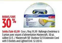 Canadian Tire Mastercraft 50´ Outdoor 12/3 Extension Cord with 3 Outlets and Lighted End offer