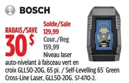 Canadian Tire Bosch Self-Levelling 65´ Green Cross-Line Laser, GLL50-20G offer