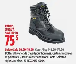 Canadian Tire Men's Winter and Work Boots. Selected styles and sizes offer
