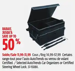 Canadian Tire Selected AutoTrends Car Organizers or Certified Steering Wheel Lock offer
