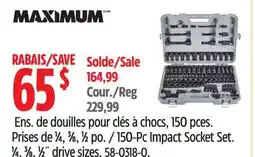 Canadian Tire 150-Pc Impact Socket Set. 1⁄4, 3⁄8, 1⁄2˝ drive sizes. Maximum offer