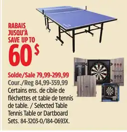 Canadian Tire Selected Table Tennis Table or Dartboard Sets offer