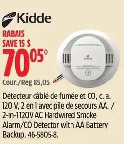 Canadian Tire 2-in-1 120V AC Hardwired Smoke Alarm/CO Detector with AA Battery Backup offer