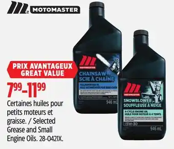 Canadian Tire Motomaster Selected Grease and Small Engine Oils offer