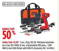Canadian Tire Black & Decker 20V MAX Li-Ion Drill/Driver with 100-Pc Accessory Kit offer