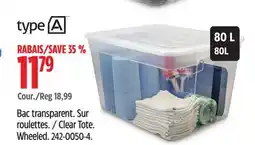 Canadian Tire Type A Clear Tote. Wheeled offer