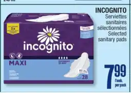 Jean Coutu INCOGNITO Selected sanitary pads offer