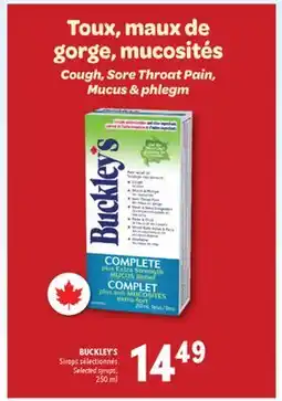 Familiprix BUCKLEY'S, Selected syrups offer