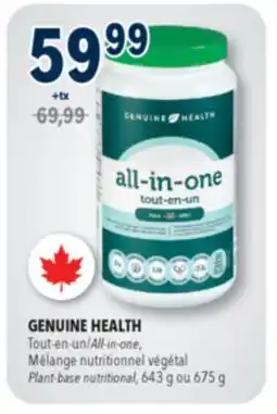 Familiprix GENUINE HEALTH All-in-one, Plant-base nutritional, 643g or 675 g offer