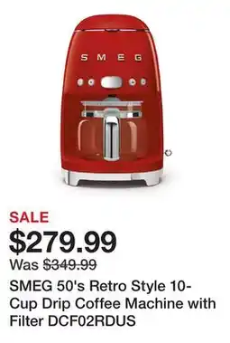 Wayfair SMEG 50's Retro Style 10-Cup Drip Coffee Machine with Filter DCF02RDUS offer