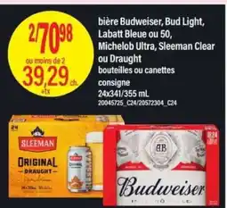 Maxi bière Budweiser, Bud Light, Labatt Bleue ou 50, Michelob Ultra, Sleeman Clear ou Draught offer