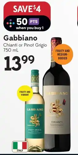 Sobeys Gabbiano Chianti or Pinot Grigio offer