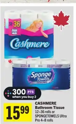 Foodland CASHMERE Bathroom Tissue 12 = 36 rolls or SPONGETOWELS Ultra Pro 4 = 8 rolls offer