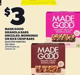Loblaws MADE GOOD GRANOLA BARS DRIZZLED, MORNINGS OR RICE CRISP BARS offer