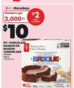 Loblaws PC CHOCOLATE BASQUE OR CHEESECAKE offer