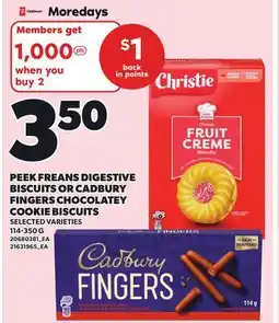 Loblaws PEEK FREANS DIGESTIVE BISCUITS OR CADBURY FINGERS CHOCOLATEY COOKIE BISCUITS offer