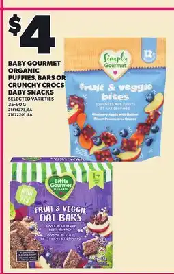 Loblaws BABY GOURMET ORGANIC PUFFIES,, BARS OR CRUNCHY CROCS BABY SNACKS offer
