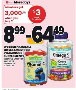 Loblaws WEBBER NATURALS OR SESAME STREET VITAMINS OR SUPPLEMENTS offer