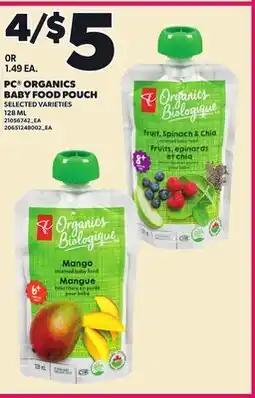 Loblaws PC ORGANICS BABY FOOD POUCH offer