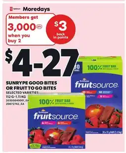 Loblaws SUNRYPE GOOD BITES OR FRUIT TO GO BITES, 112 G–1.11 KG offer