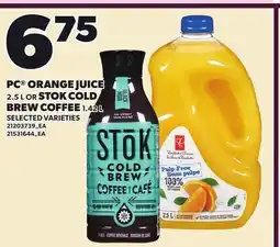 Loblaws PC ORANGE JUICE, 2.5 L OR STOK COLD BREW COFFEE, 1.42 L offer
