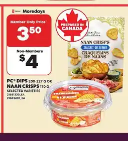 Loblaws PC DIPS, 200-227 OR NAAN CRISPS offer