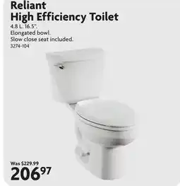 Home Hardware Reliant High Efficiency Toilet offer