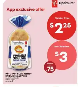 No Frills PC OR PC BLUE MENU ENGLISH MUFFINS offer
