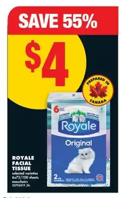 No Frills ROYALE FACIAL TISSUE, 6X72/100 SHEETS offer