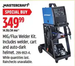 Canadian Tire Mastercraft MIG/Flux Welder Kit. Includes welder, cart and auto-dark helmet offer
