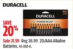 Canadian Tire Duracell 20/AAA Alkaline Batteries offer
