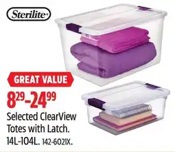 Canadian Tire Selected ClearView Totes with Latch offer