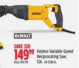 Canadian Tire Dewalt Keyless Variable-Speed Reciprocating Saw offer