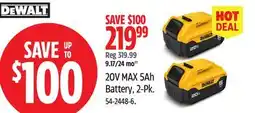 Canadian Tire DEWALT 20V MAX 5Ah Battery, 2-Pk offer