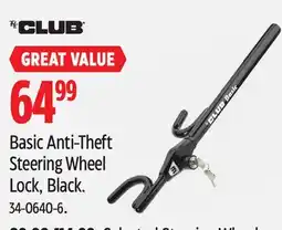 Canadian Tire Basic Anti-Theft Steering Wheel Lock, Black offer