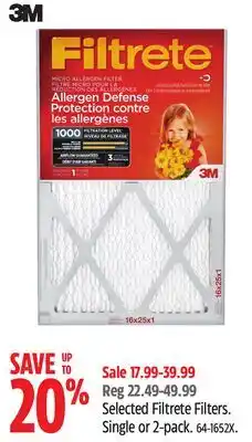 Canadian Tire Selected Filtrete Filters. Single or 2-pack offer